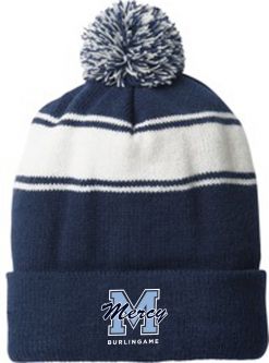 Sport-Tek Stripe Pom Pom Beanie, Navy/White